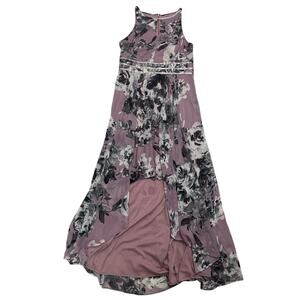 R&M Richards Sleeveless Floral Dress 🌸 Mauve Pink • Embellished Waist • Size 8